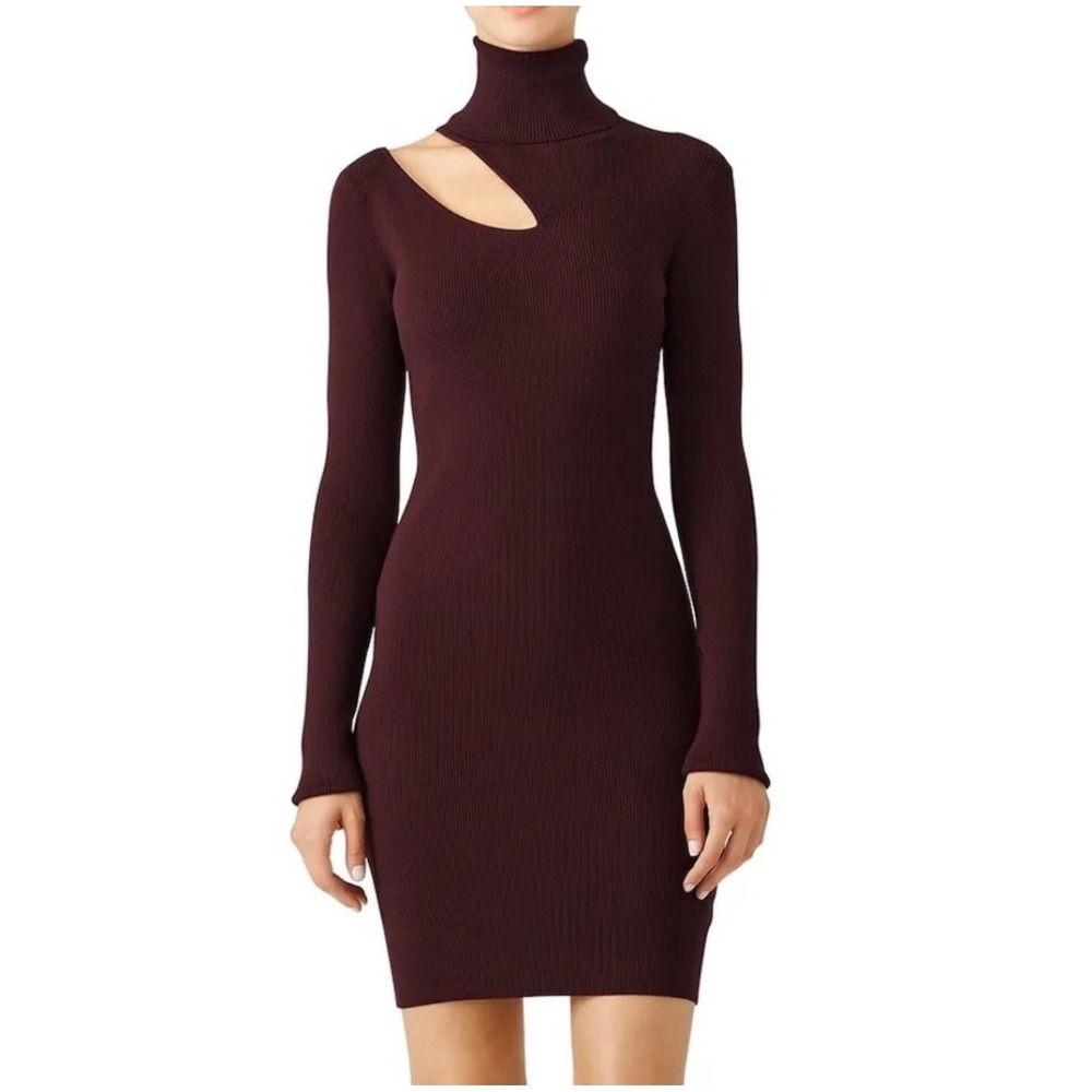 ALC Burgundy Ribbed‎ Turtleneck Cutout Long Sleeve Mini Dress Size L